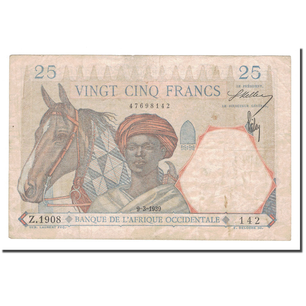 Banknote, French West Africa, 25 Francs, 1939, 1939-03-09, KM:22, VF(30-35)