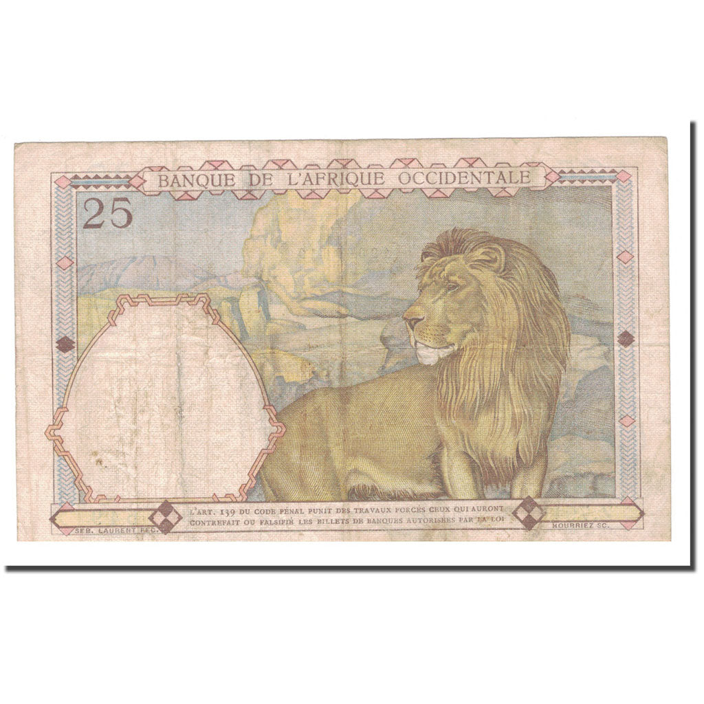 Billet, French West Africa, 25 Francs, 1938, 1938-03-10, KM:22, TB+