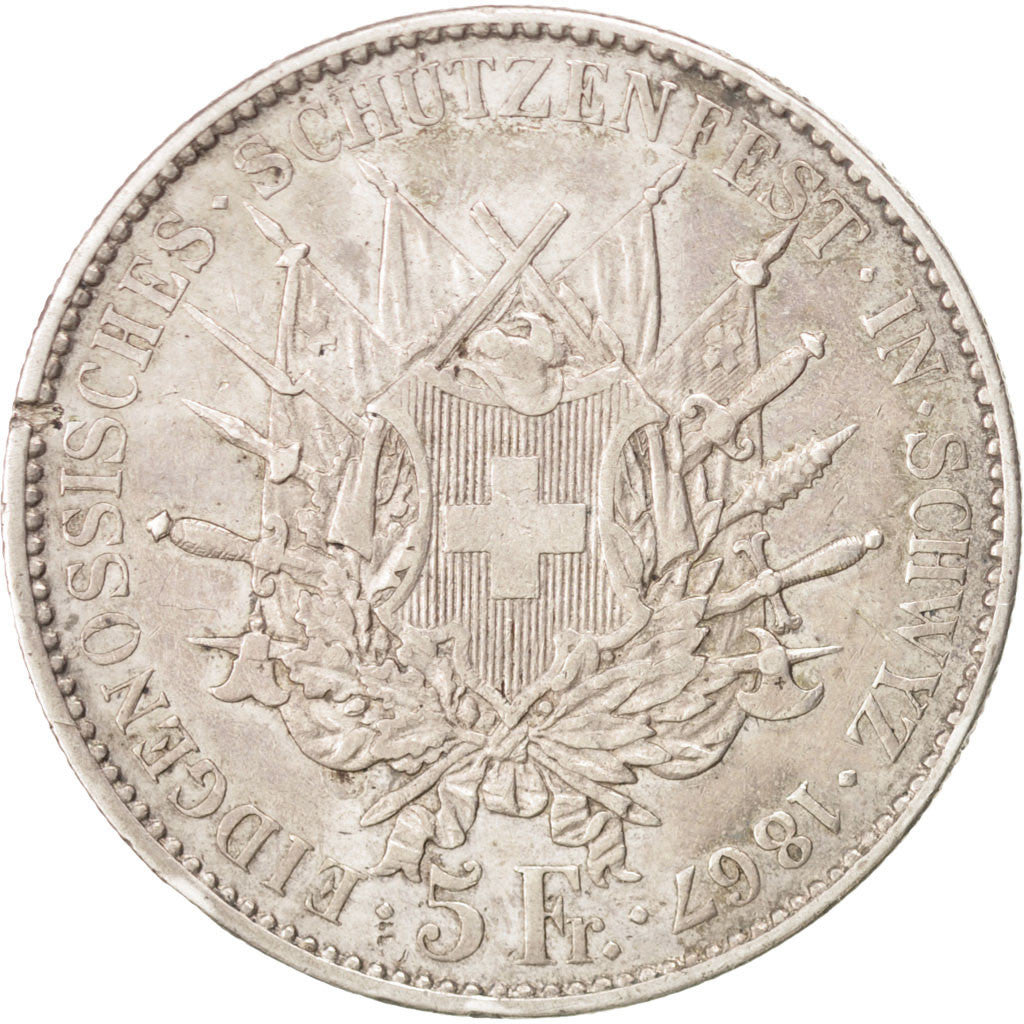 Coin, Switzerland, 5 Francs, 1867, AU(50-53), Silver, KM:S9