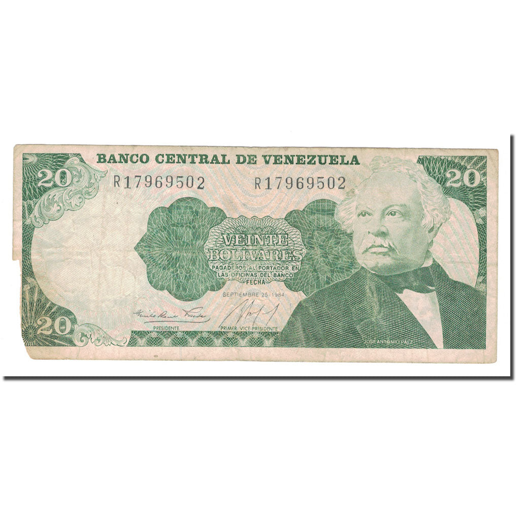 Banknote, Venezuela, 20 Bolivares, 1984, 1984-09-25, KM:64, VG(8-10)