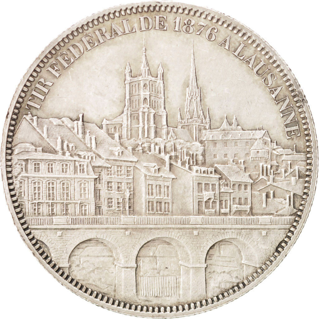 SWITZERLAND, 5 Francs, 1876, KM #S13, AU(55-58), Silver, 25.10