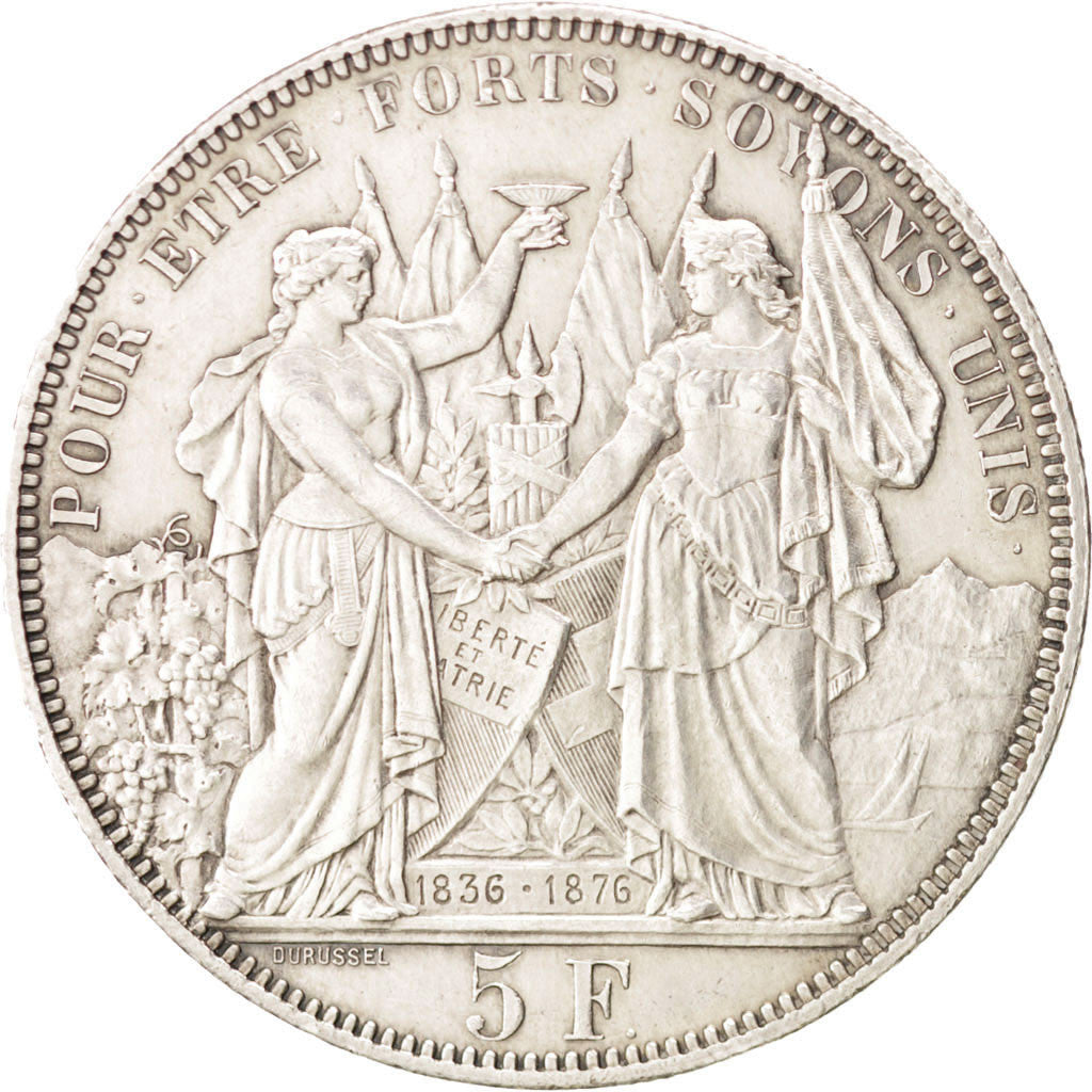 SWITZERLAND, 5 Francs, 1876, KM #S13, AU(55-58), Silver, 25.10