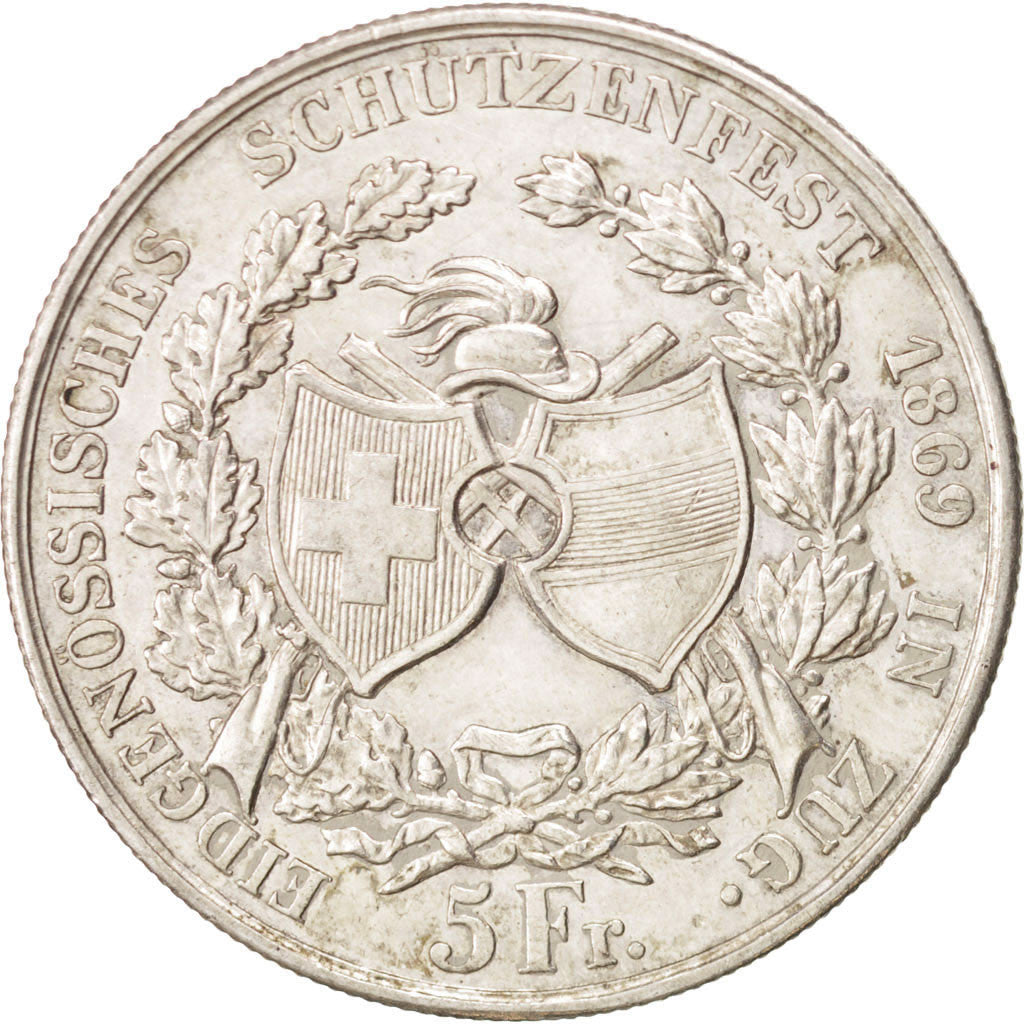 SWITZERLAND, 5 Francs, 1869, KM #S10, AU(55-58), Silver, 25.05