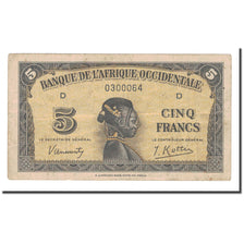 Banknot, Francuska Afryka Zachodnia, 5 Francs, 1942, 1942-12-14, KM:28a