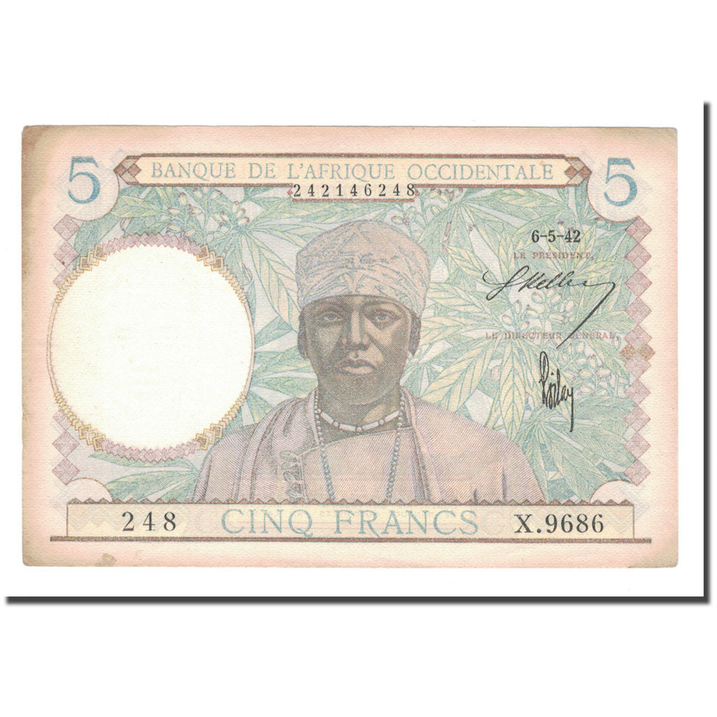 Biljet, Frans West Afrika, 5 Francs, 1942, 1942-05-06, KM:25, TTB+
