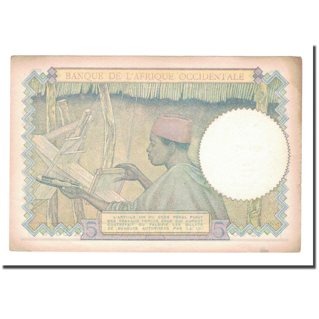 Biljet, Frans West Afrika, 5 Francs, 1942, 1942-05-06, KM:25, TTB+