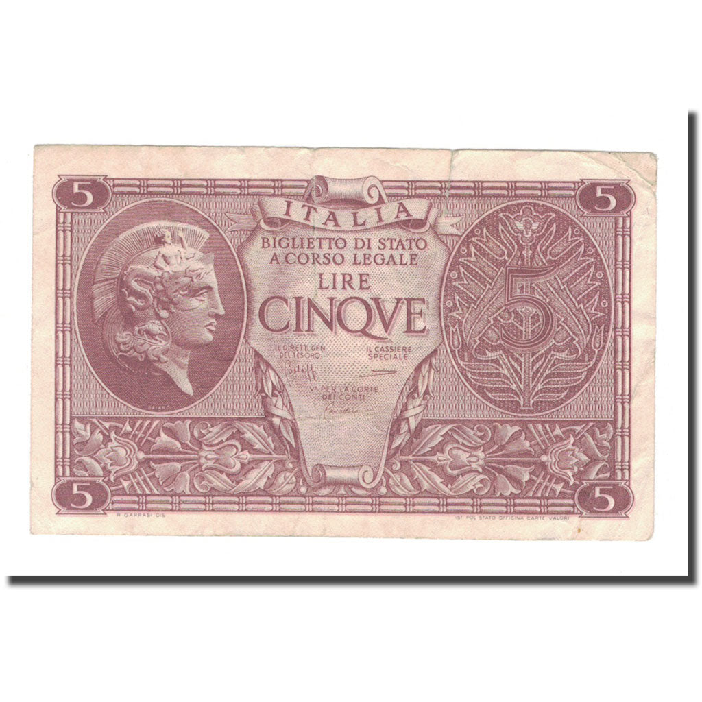 Banknote, Italy, 5 Lire, 1944, 1944-11-23, KM:31c, VF(30-35)