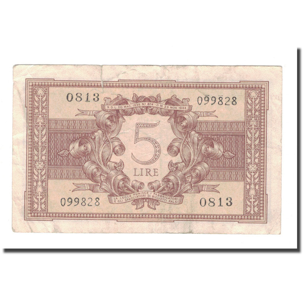 Banknote, Italy, 5 Lire, 1944, 1944-11-23, KM:31c, VF(30-35)