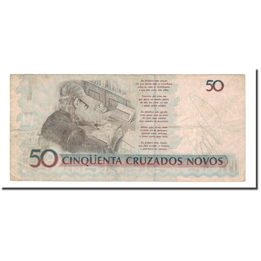 Banknote, Brazil, 50 Cruzados Novos, KM:219a, VG(8-10)