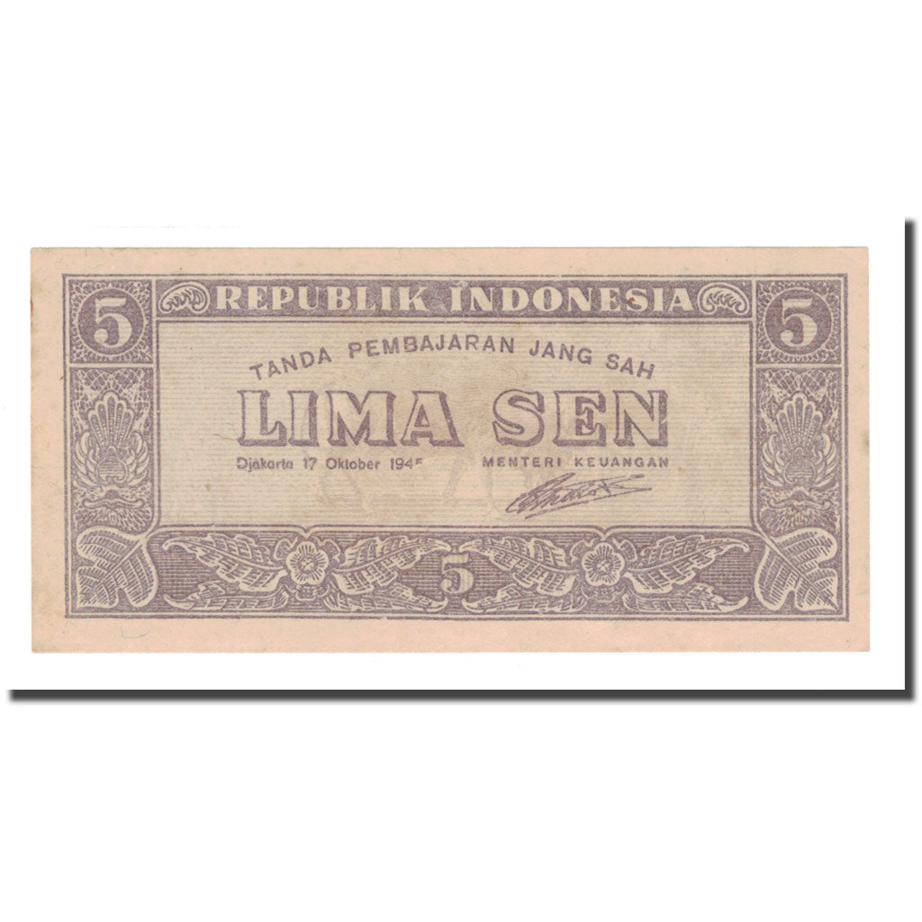Banknote, Indonesia, 5 Sen, 1945, 1945-10-17, KM:14, EF(40-45)