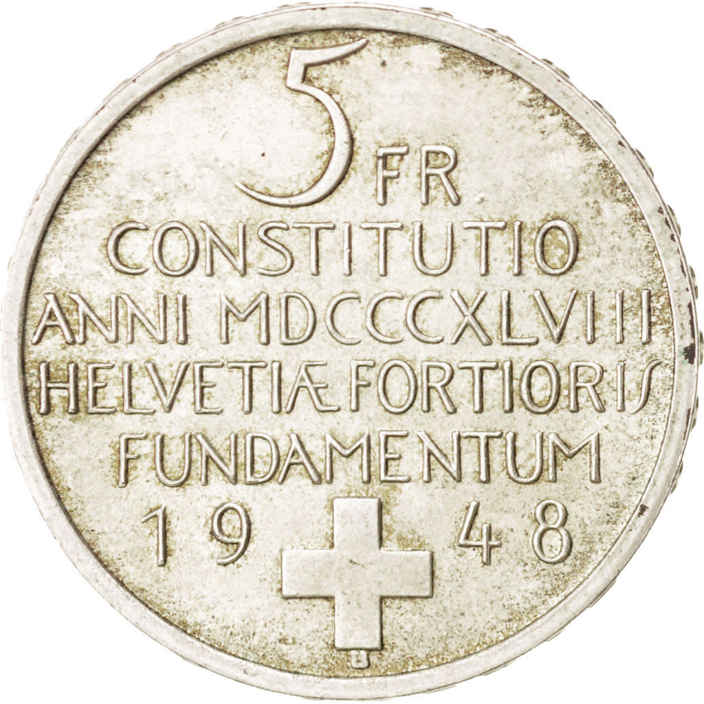 SWITZERLAND, 5 Francs, 1948, Bern, KM #48, AU(55-58), Silver, 31, 15.01
