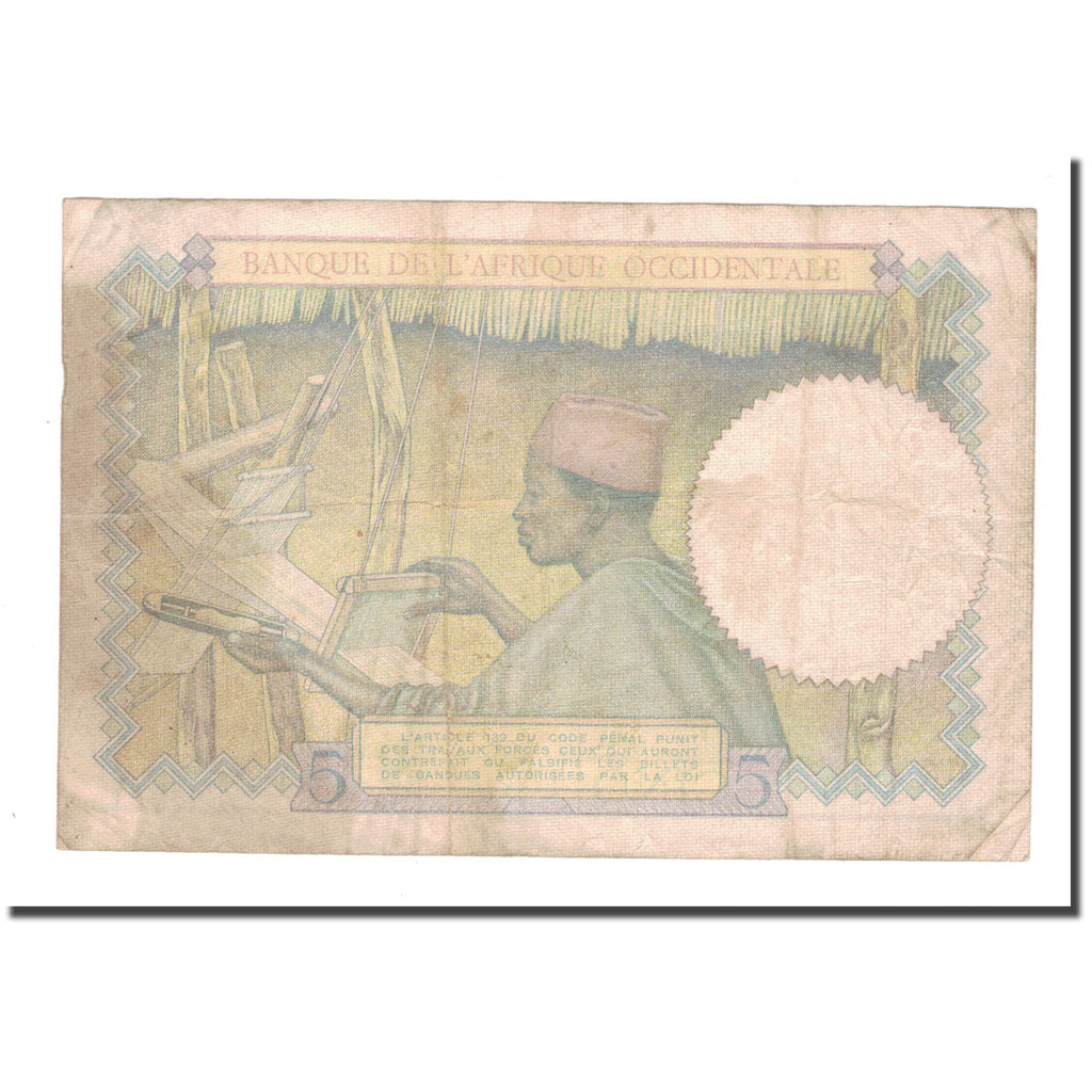 French West Africa, 5 Francs, 1936, 1936-03-12, VF(20-25), KM:21