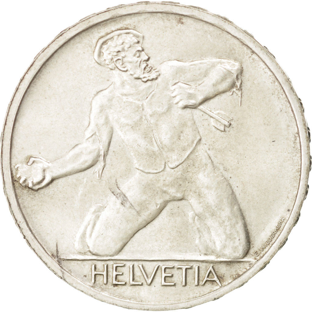SWITZERLAND, 5 Francs, 1944, Bern, KM #45, AU(55-58), Silver, 31, 15.02