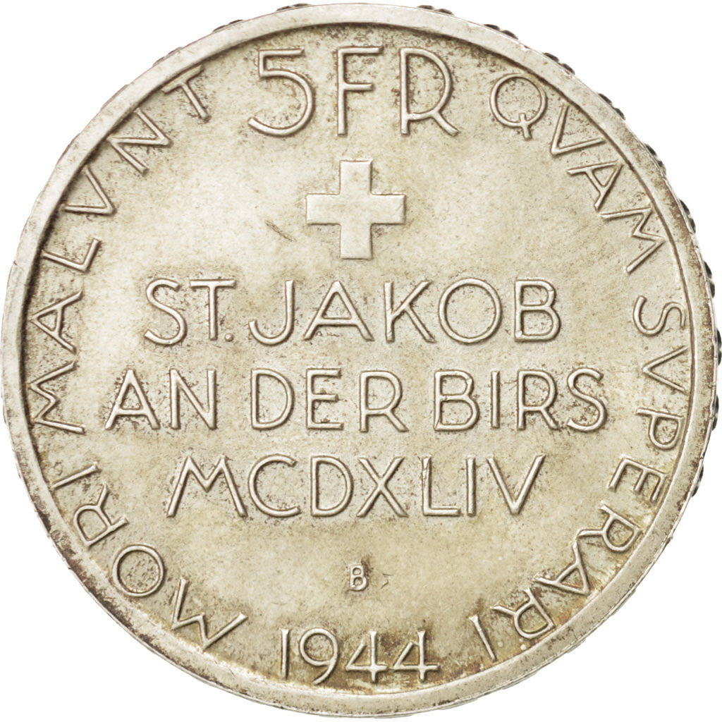 SWITZERLAND, 5 Francs, 1944, Bern, KM #45, AU(55-58), Silver, 31, 15.02