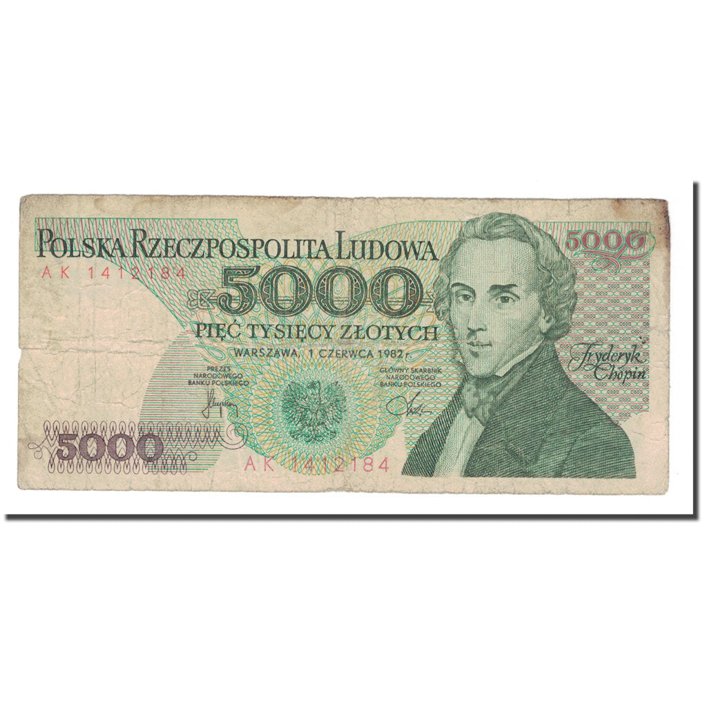 Nota, Polónia, 5000 Zlotych, 1982, 1982-06-01, KM:150a, F(12-15)