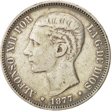 Spain, 5 Pesetas, 1877, Madrid, KM #676, EF(40-45), Silver, 24.77