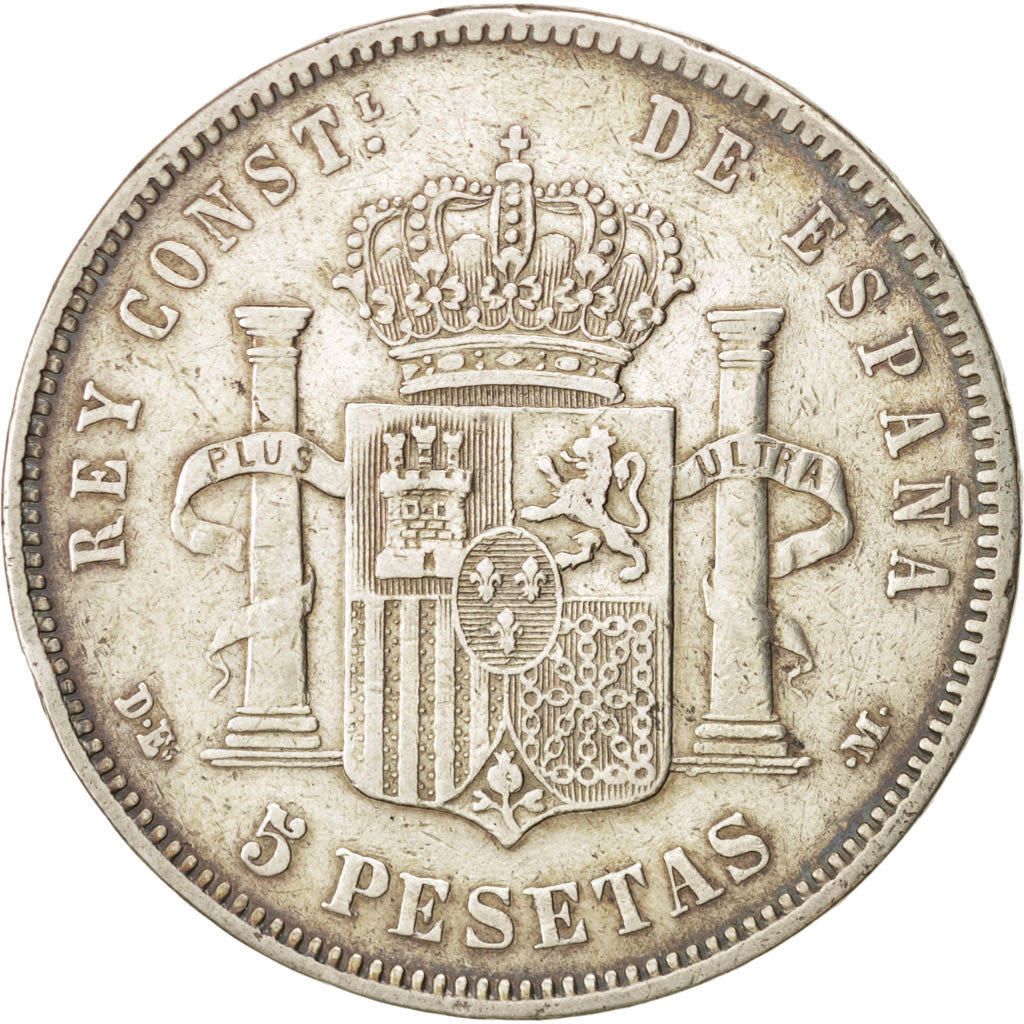 Spain, 5 Pesetas, 1877, Madrid, KM #676, EF(40-45), Silver, 24.77