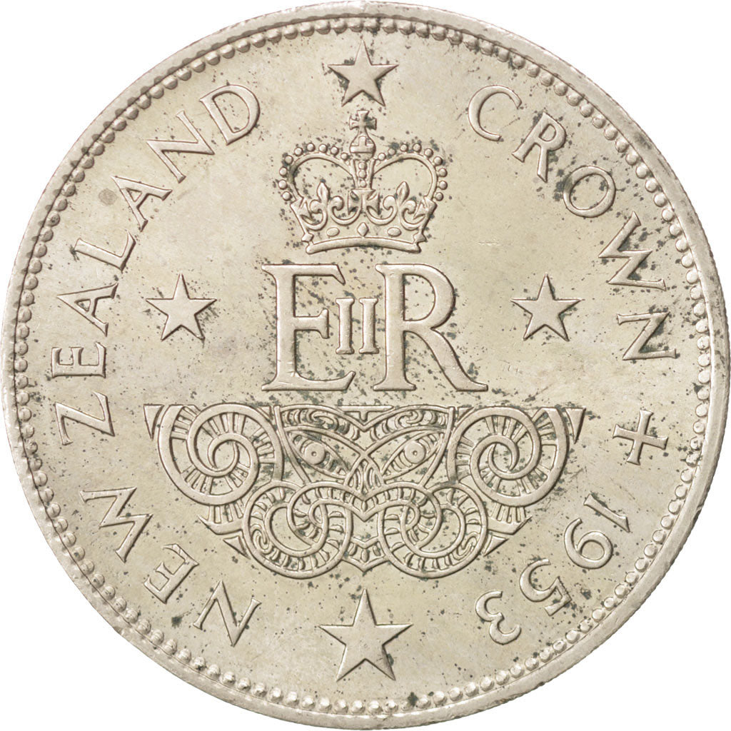 NEW ZEALAND, Crown, 1953, KM #30, AU(55-58), Copper-Nickel, 38.8, 28.41