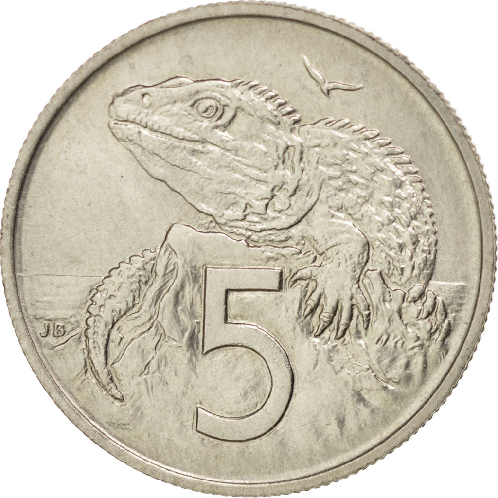NEW ZEALAND, 5 Cents, 1967, KM #34.1, AU(55-58), Copper-Nickel, 19.43, 2.85