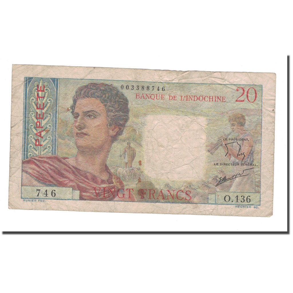 Banknote, Tahiti, 20 Francs, Undated (1963), KM:21c, VF(20-25)