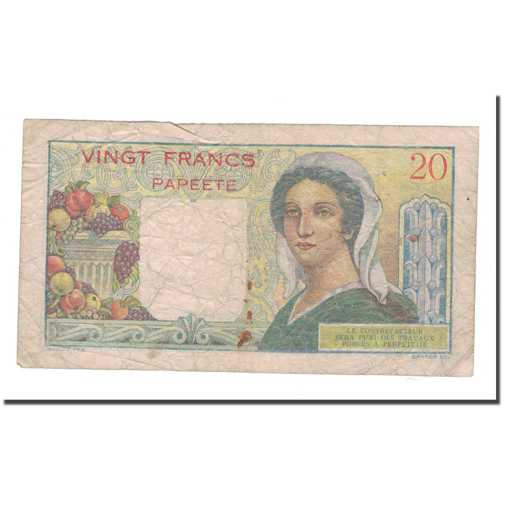 Banknote, Tahiti, 20 Francs, Undated (1963), KM:21c, VF(20-25)