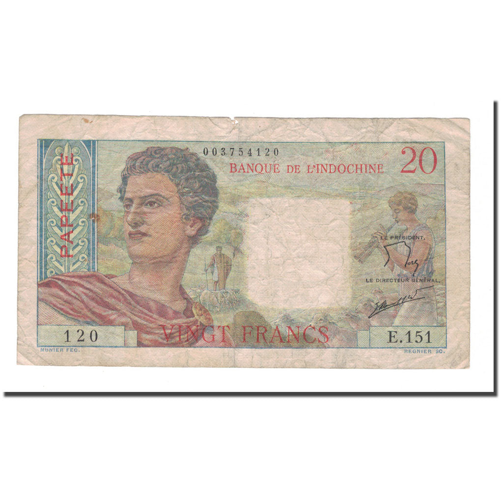 Banknote, Tahiti, 20 Francs, Undated (1963), KM:21c, VF(20-25)