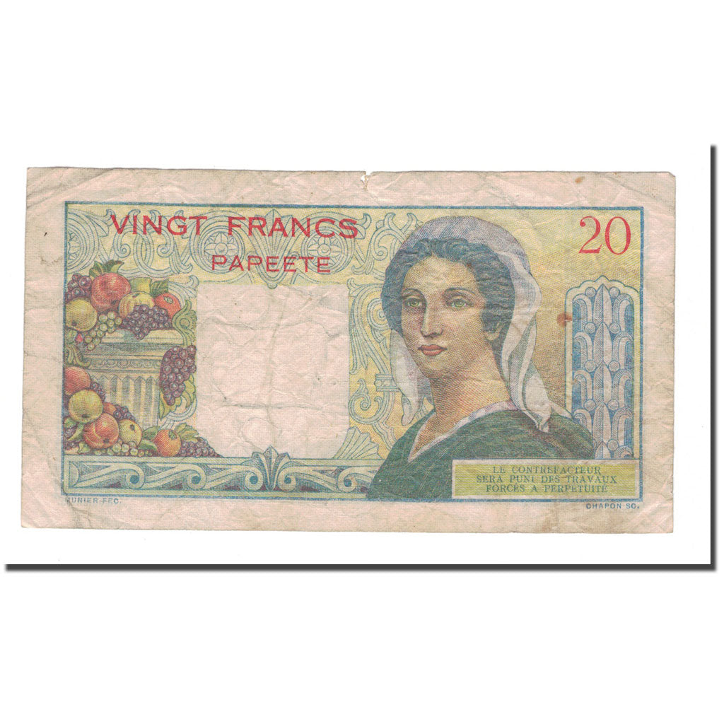 Banknote, Tahiti, 20 Francs, Undated (1963), KM:21c, VF(20-25)