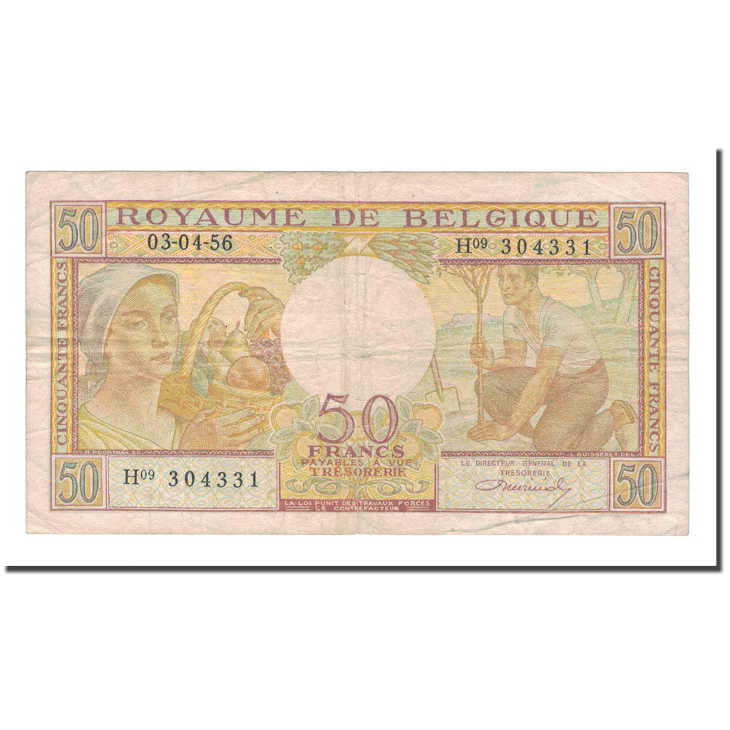 Banknote, Belgium, 50 Francs, 1956, 1956-04-03, KM:133b, VF(30-35)