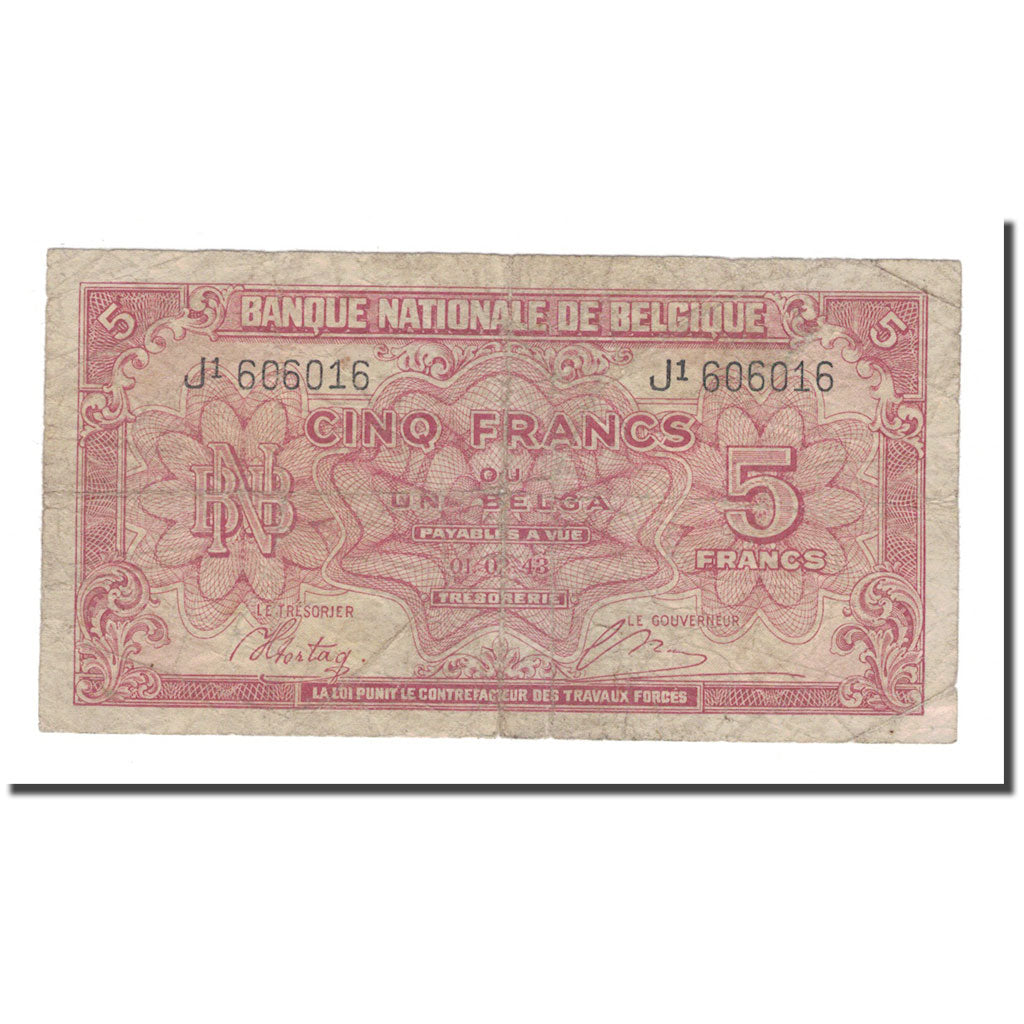 Banknote, Belgium, 5 Francs-1 Belga, 1943, 1943-02-01, KM:121, VF(20-25)