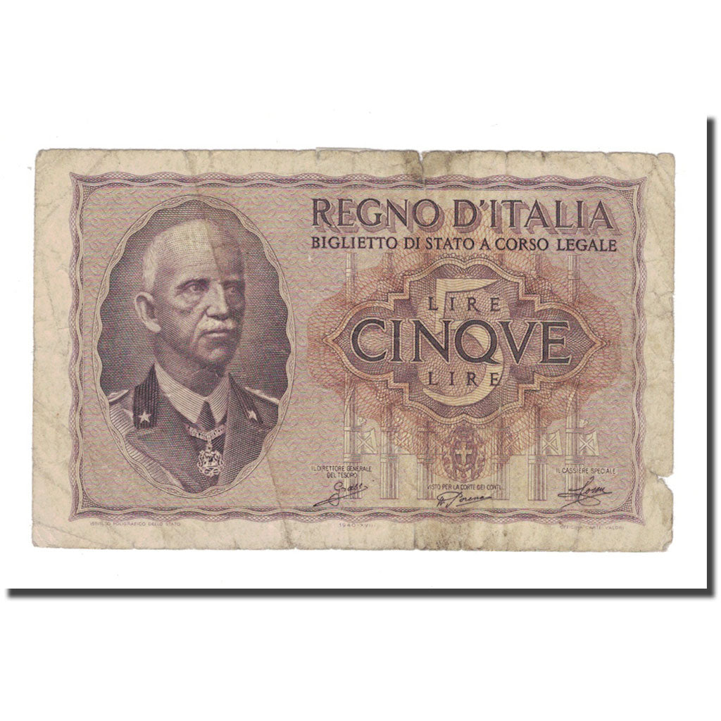 Banknote, Italy, 5 Lire, KM:28, F(12-15)