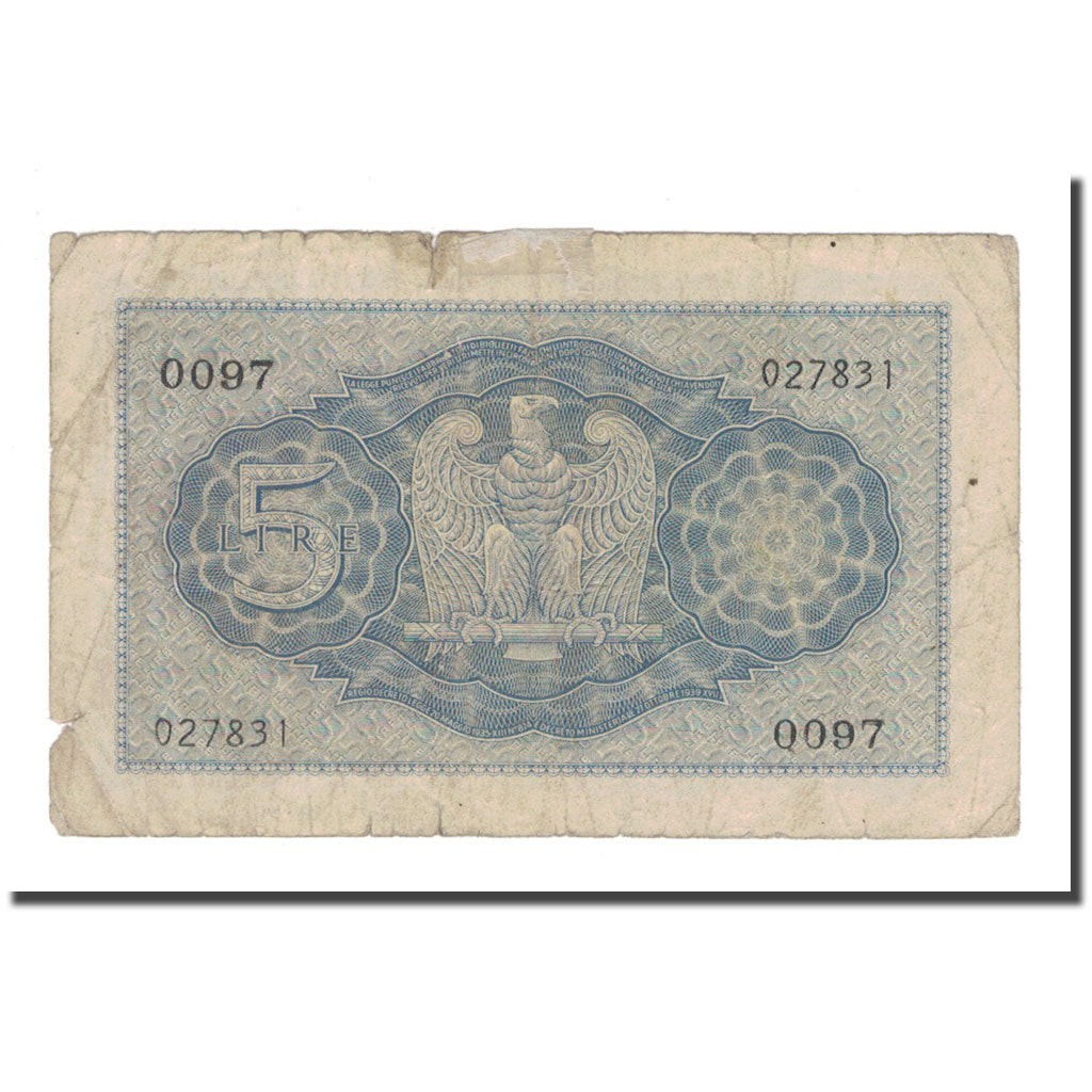 Banknote, Italy, 5 Lire, KM:28, F(12-15)