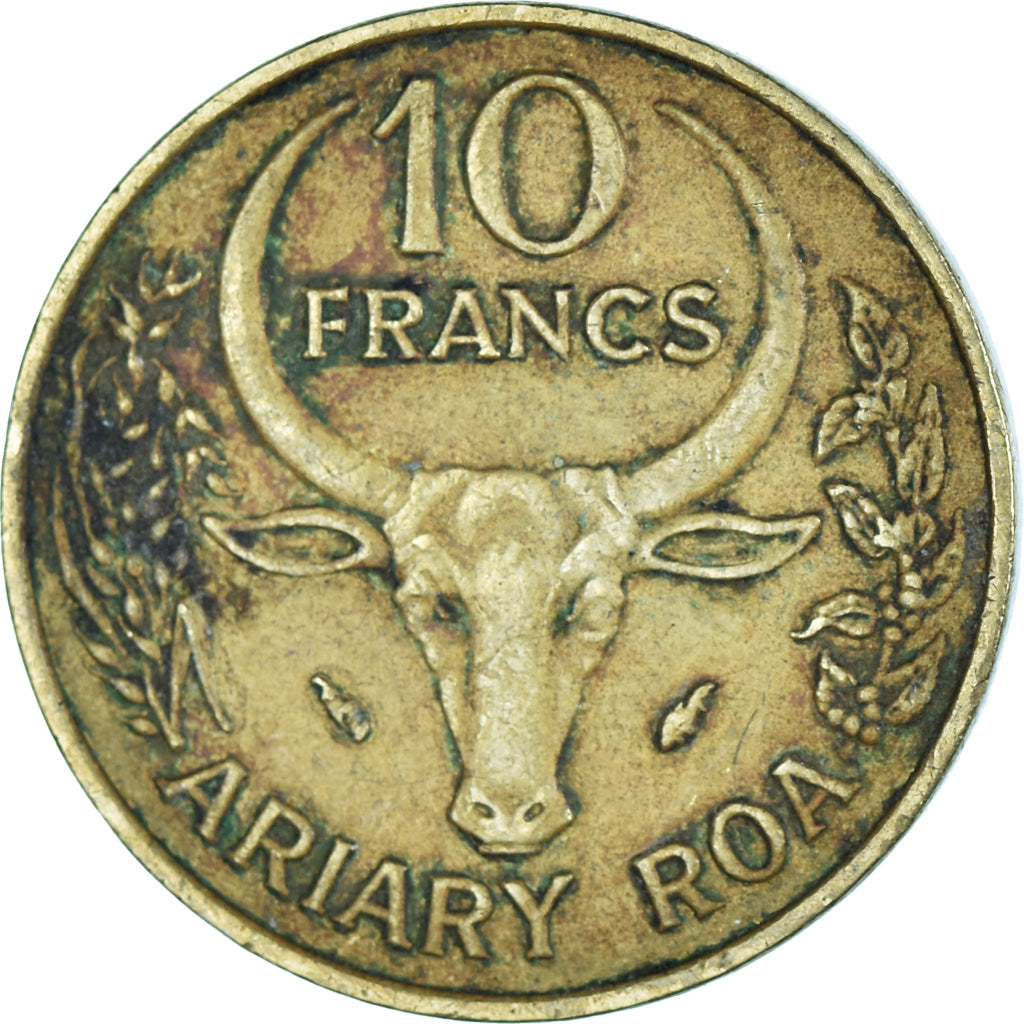 Coin, Madagascar, 10 Francs, 2 Ariary, 1988