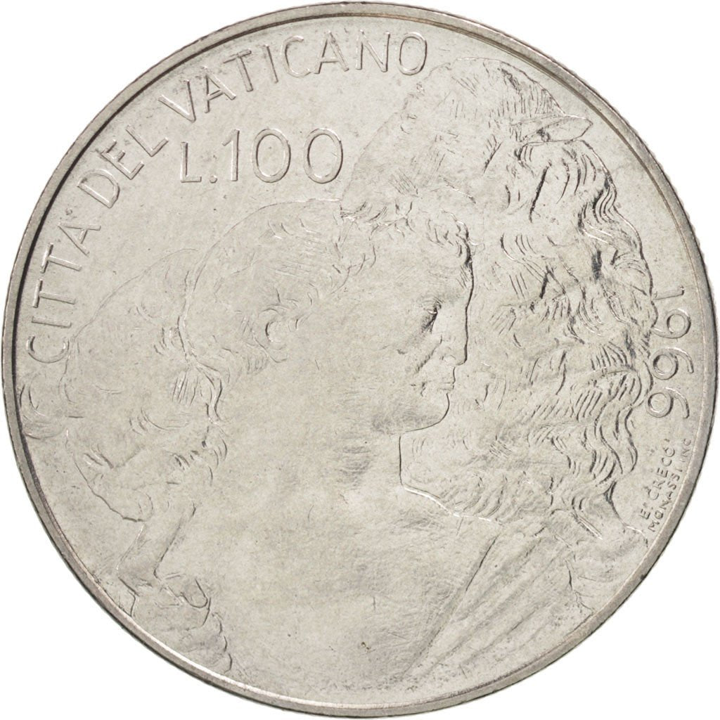 VATICAN CITY, 100 Lire, 1966, Roma, KM #90, EF(40-45), Stainless Steel, 27.75,..