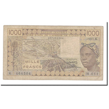 Banknote, West African States, 1000 Francs, 1985, KM:107Af, VG(8-10)