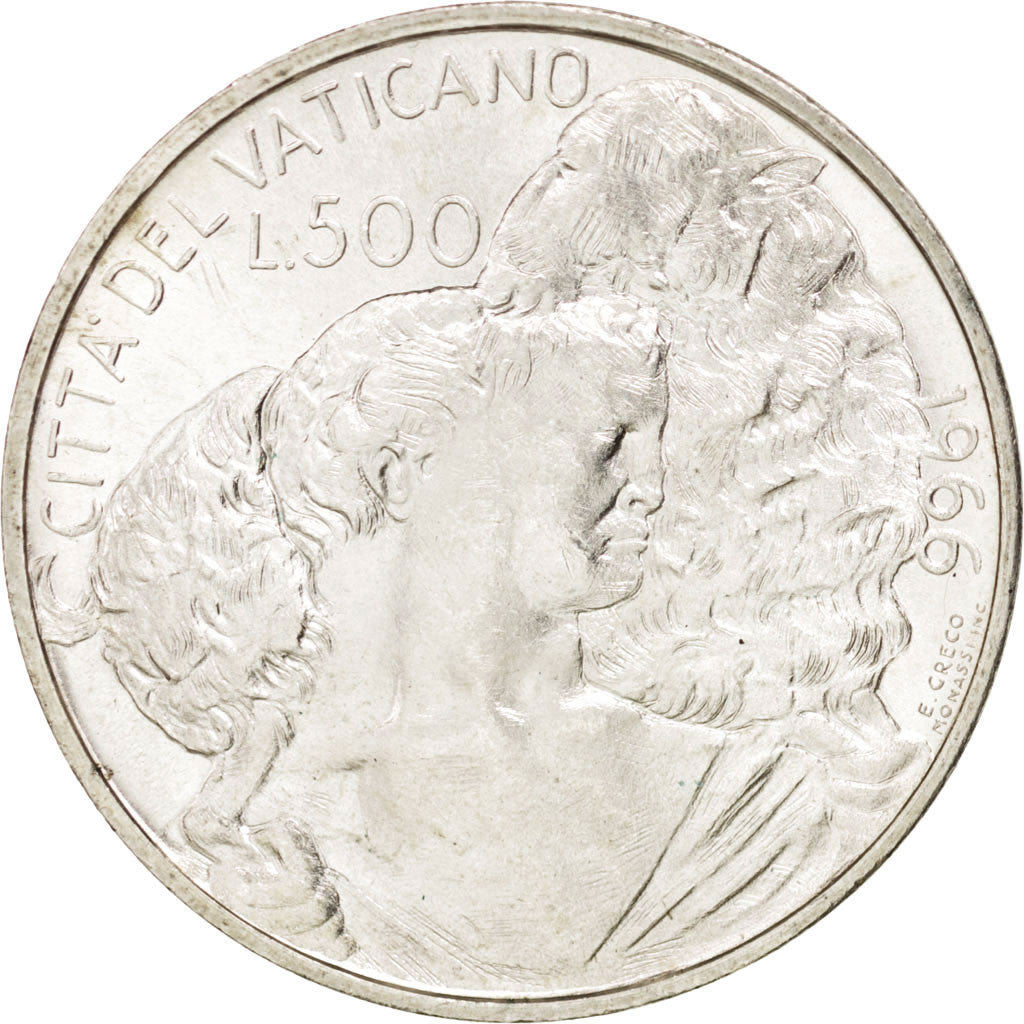 VATICAN CITY, 500 Lire, 1966, KM #91, MS(63), Silver, 29.3, 10.98