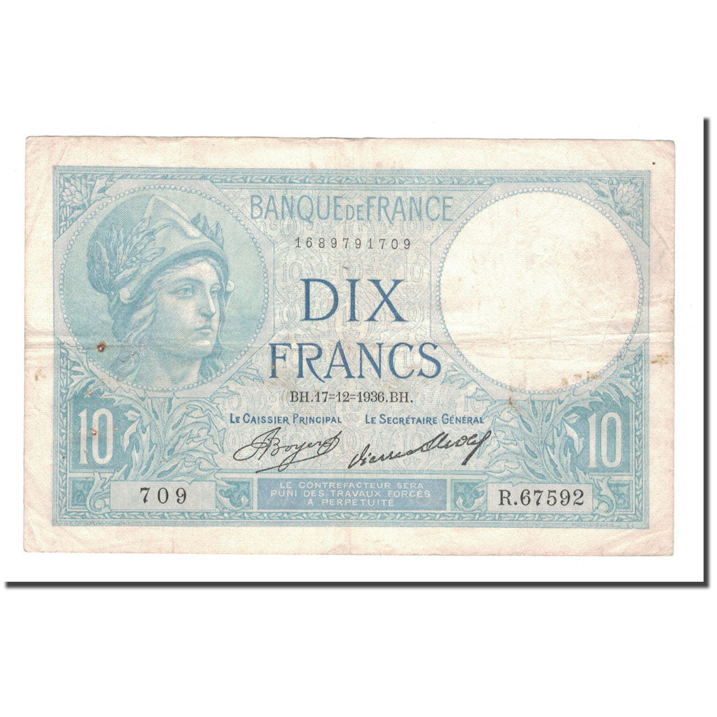 France, 10 Francs, 1936, 1936-12-17, TB+, Fayette:6.17, KM:73e