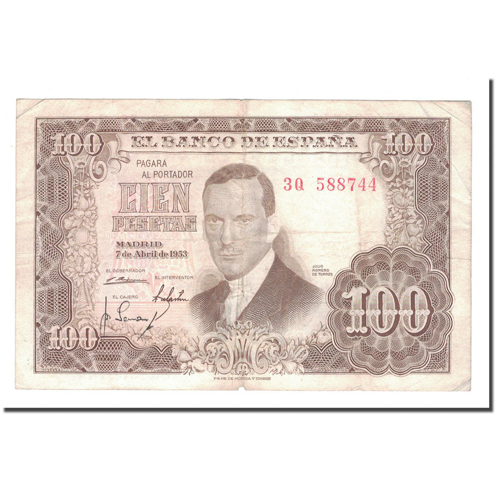Banknote, Spain, 100 Pesetas, 1953, 1953-04-07, KM:145a, VF(20-25)