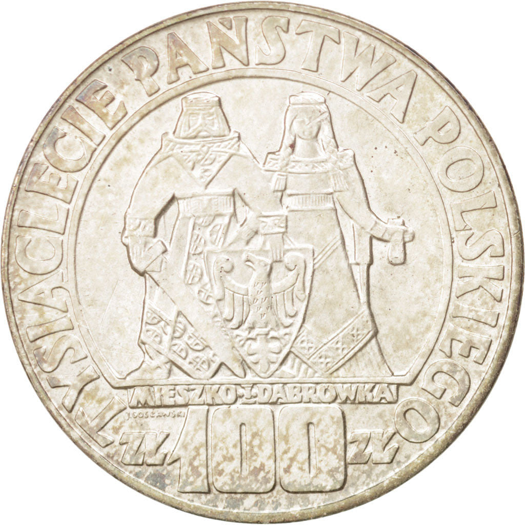 POLAND, 100 Zlotych, 1966, Warsaw, KM #57, AU(55-58), Silver, 35, 20.07