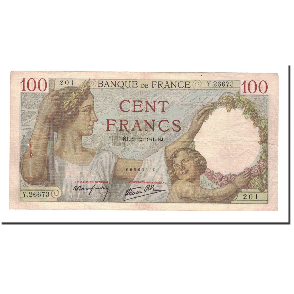 Francia, 100 Francs, Sully, 1941, 1941-12-04, MB+, Fayette:26.62, KM:94
