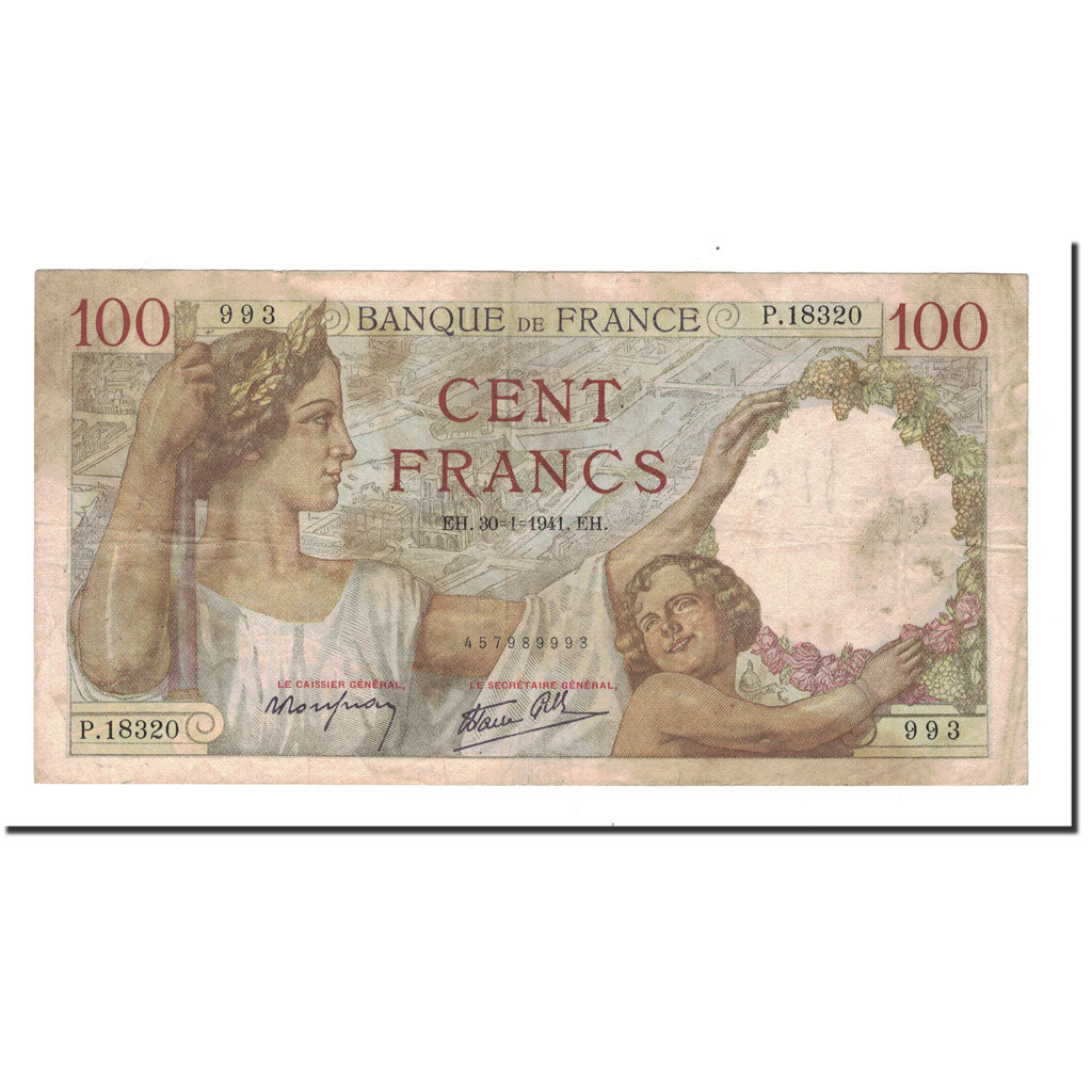 France, 100 Francs, Sully, 1941, 1941-01-30, VF(20-25), Fayette:26.45, KM:94
