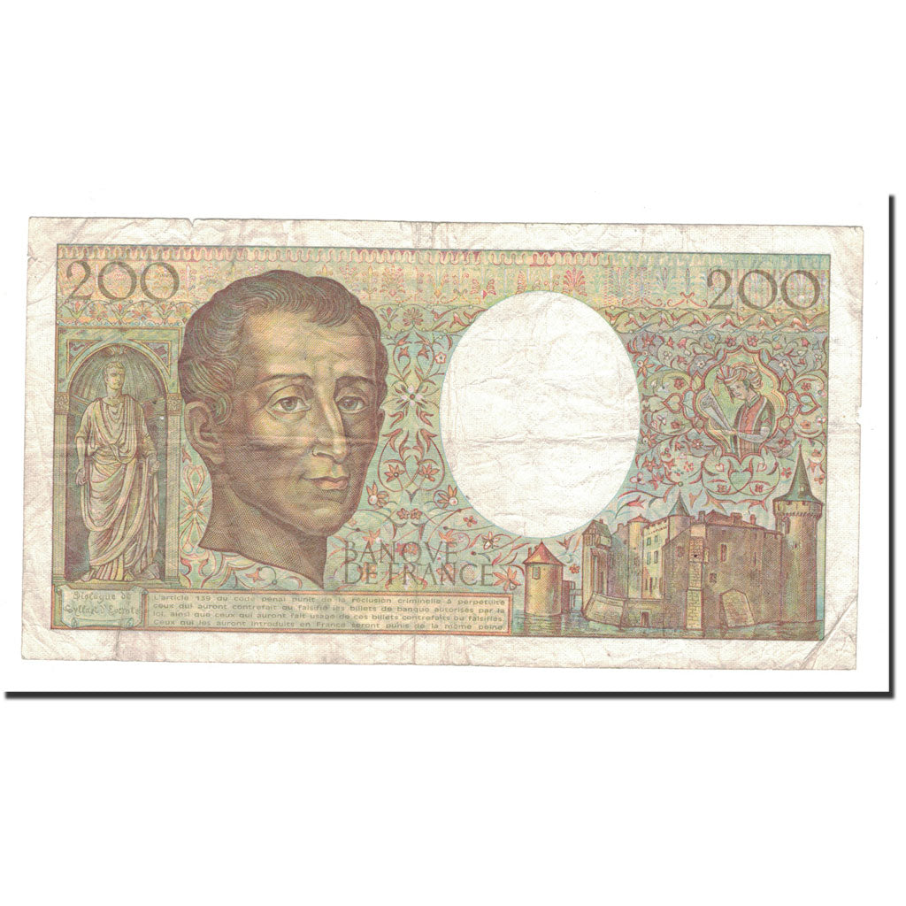 France, 200 Francs, Montesquieu, 1989, TB+, Fayette:70.9, KM:155c