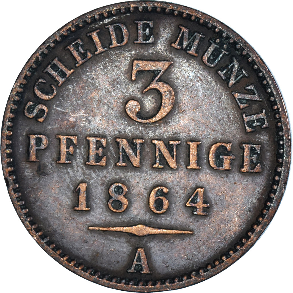 Coin, German States, 3 Pfennig, 1864