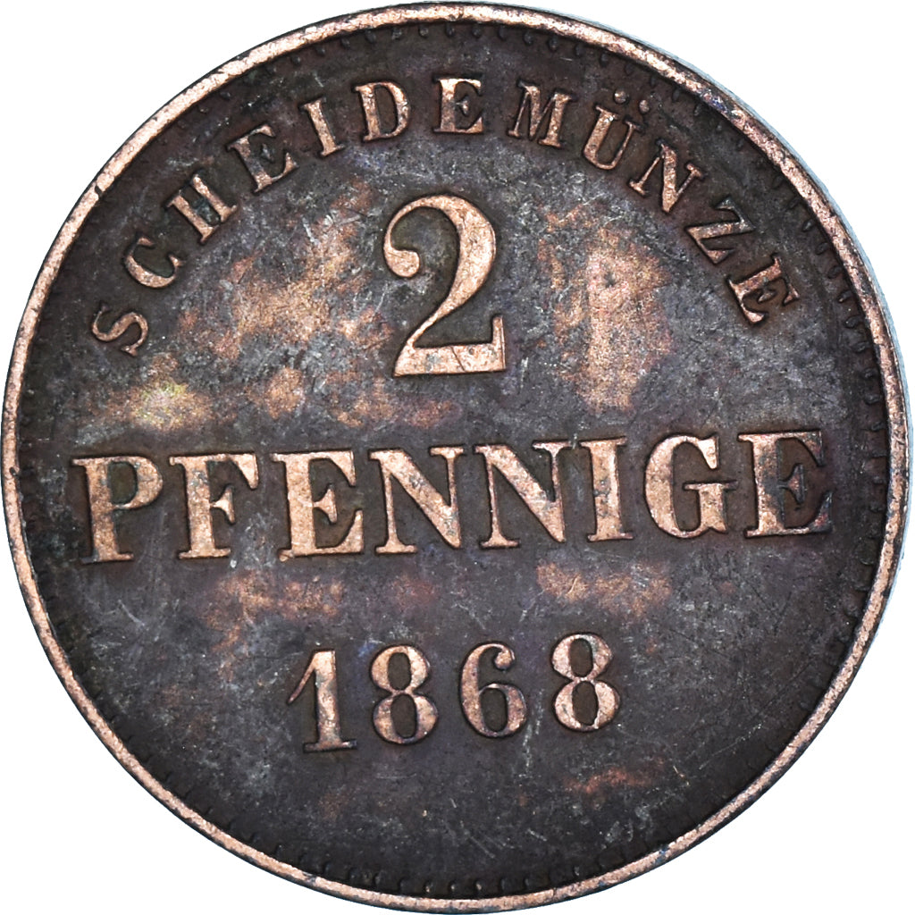 Monnaie, Etats allemands, 2 Pfennig, 1868