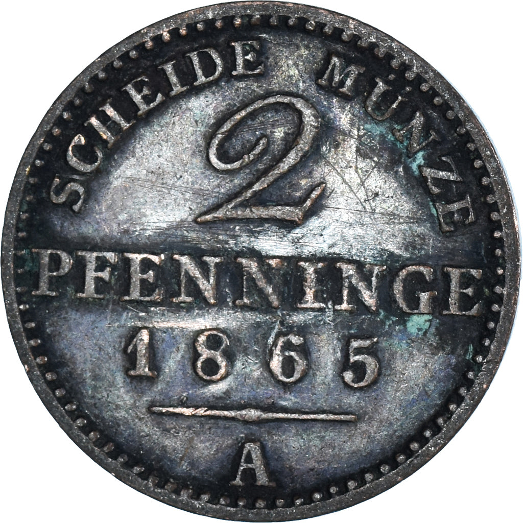 Münze, Deutsch Staaten, 2 Pfennig, 1865