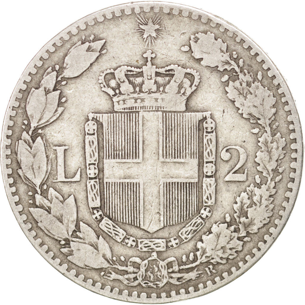 ITALY, 2 Lire, 1887, Rome, KM #23, EF(40-45), Silver, 9.78
