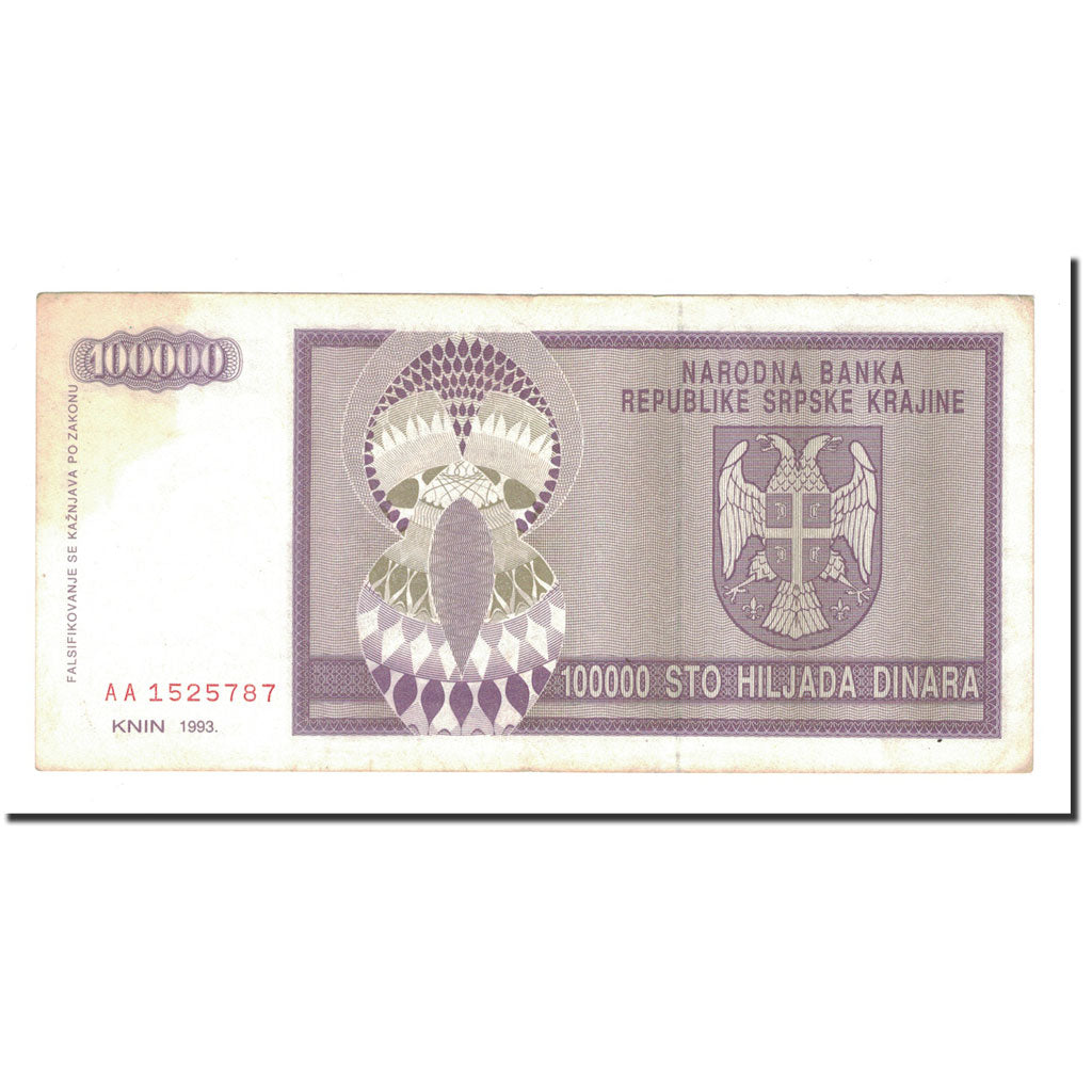 Banknote, Croatia, 100,000 Dinara, 1993, KM:R9a, EF(40-45)