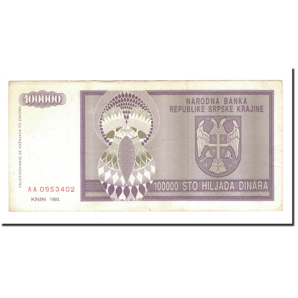Banknote, Croatia, 100,000 Dinara, 1993, KM:R9a, EF(40-45)