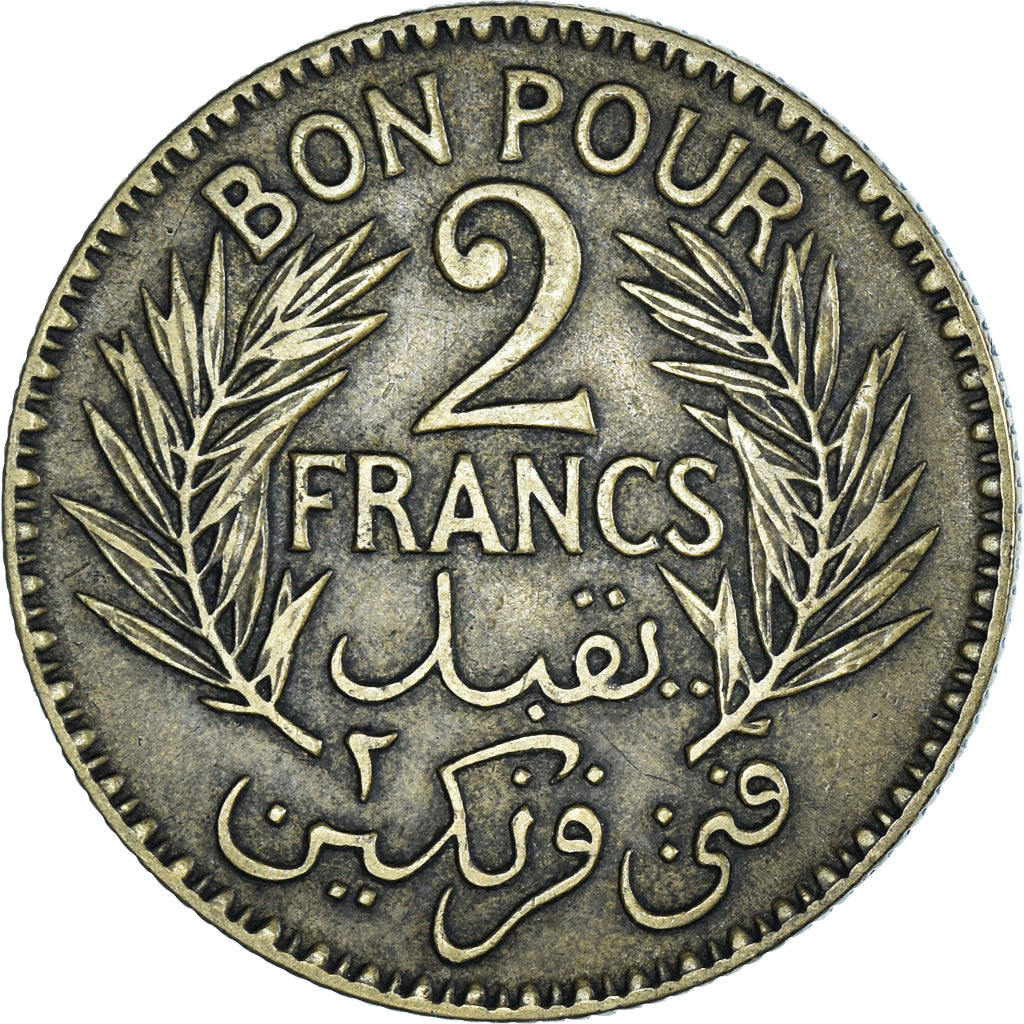 Moeda, Tunísia, 2 Francs, 1924