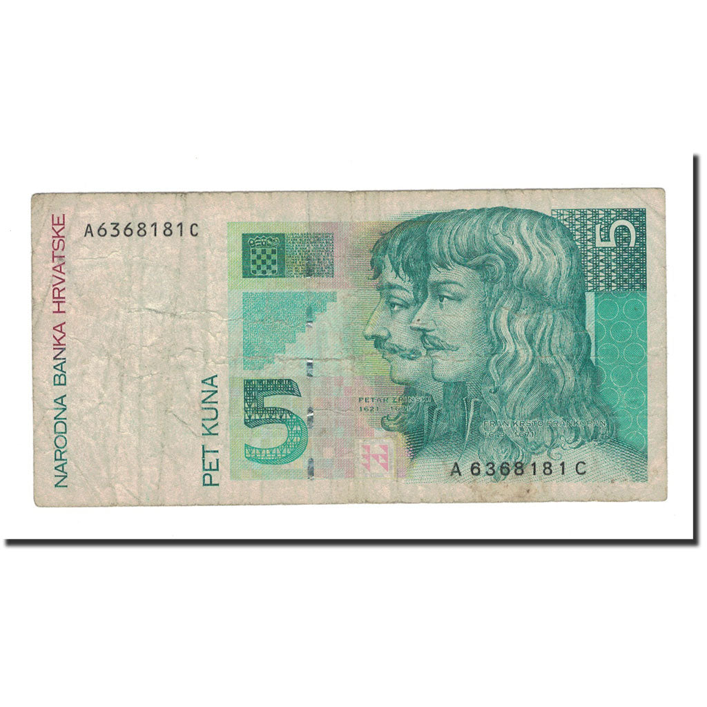 Billet, Croatie, 5 Kuna, 1993, 1993-10-31, KM:28a, B+