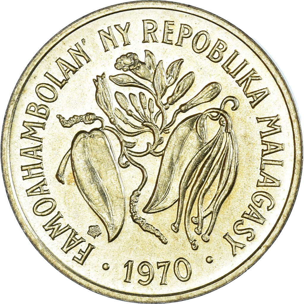 Coin, Madagascar, 10 Francs, 2 Ariary, 1970